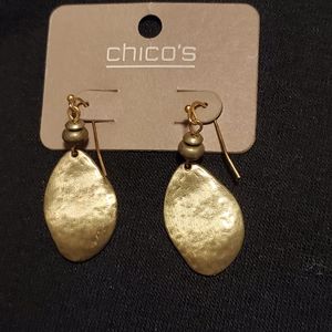 Chicos earrings hammered gold beautiful leaf Like drops